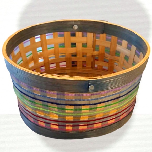 Accents | Cute Wooden Rainbow Ribbon Woven Basket | Poshmark